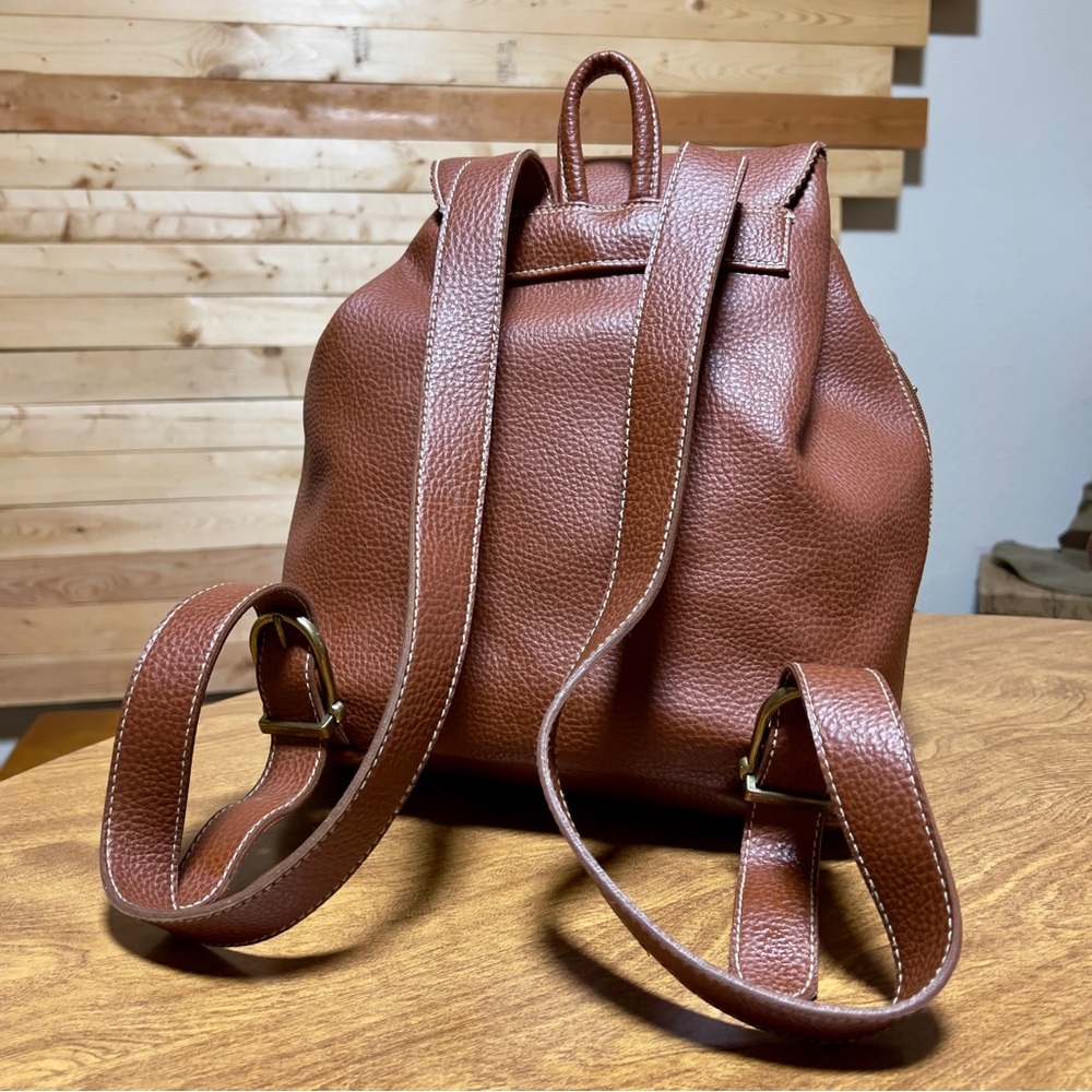 Guess Vintage Brown Leather Drawstring dual Pocket magnetic Closure Backpack Bag - Picture 3 of 15